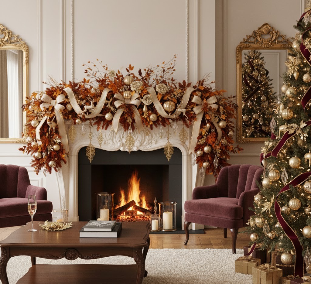 Autumn seasonal arrangement with burnished gold